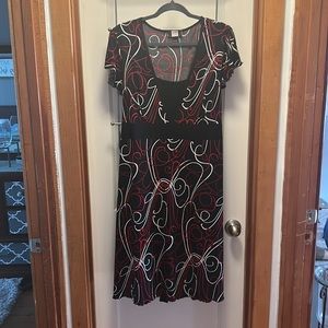 Black, red and white dress with tie